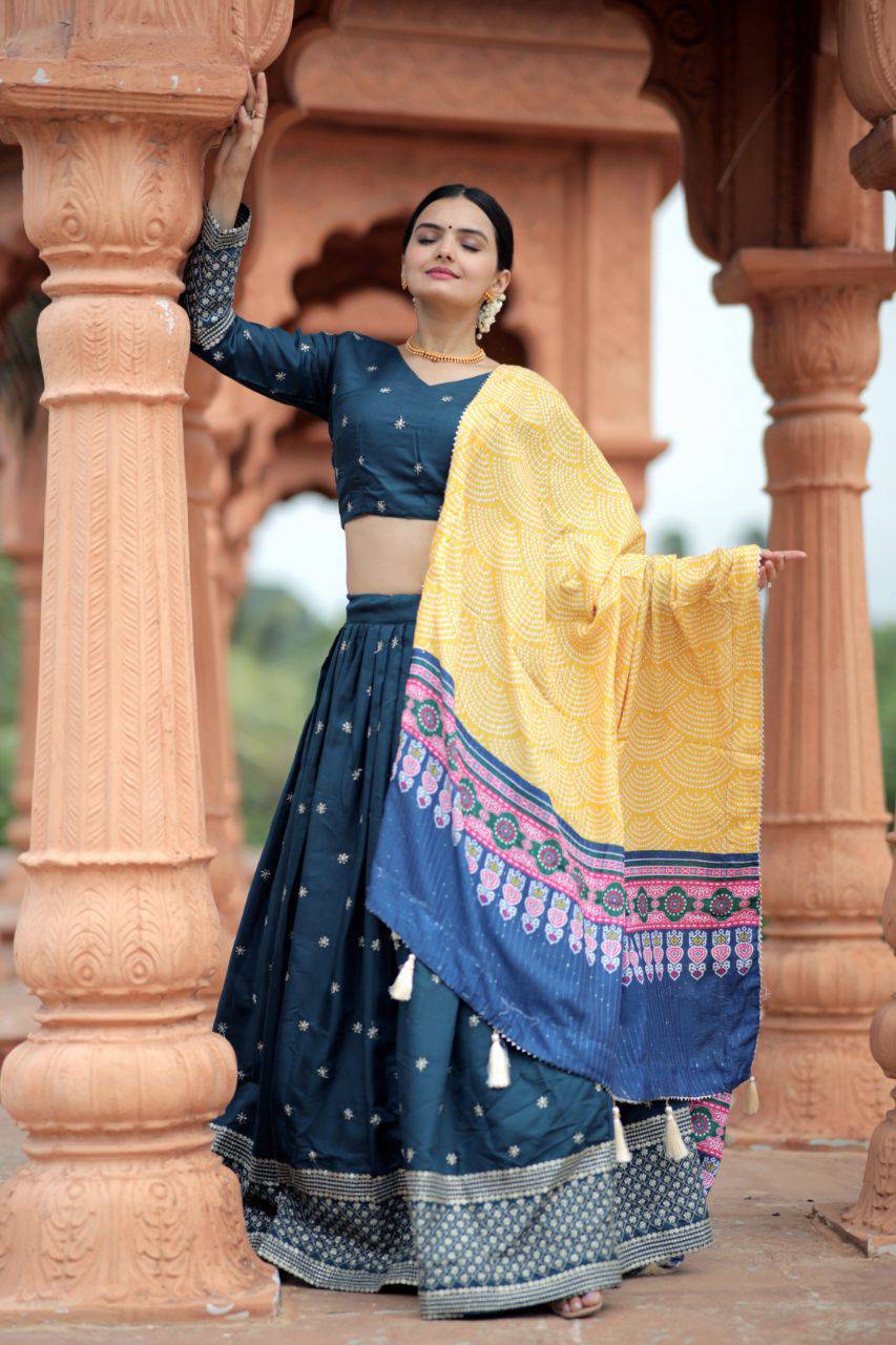Unique Silk Sequins Embroidered Lehenga Choli Set - INDIAN ELEGANCE