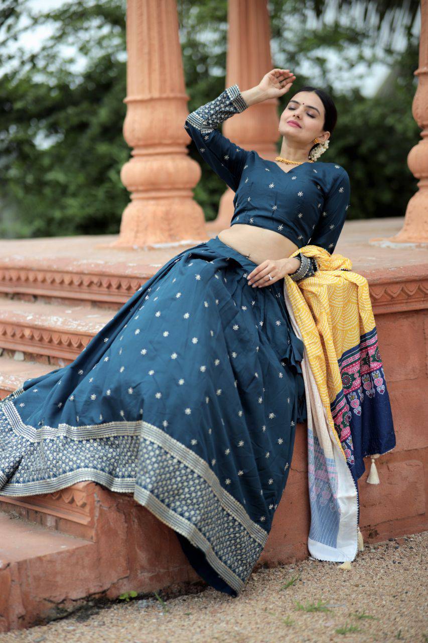 Unique Silk Sequins Embroidered Lehenga Choli Set - INDIAN ELEGANCE