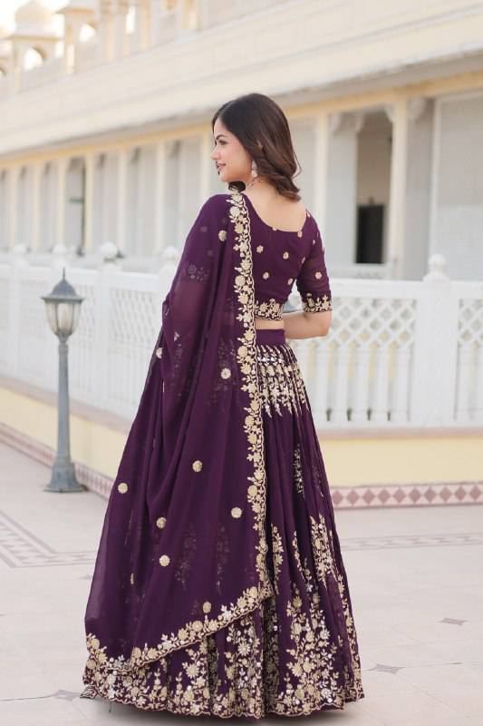 Graceful Wine Faux Georgette Wedding Wear Lehenga Choli - INDIAN ELEGANCE