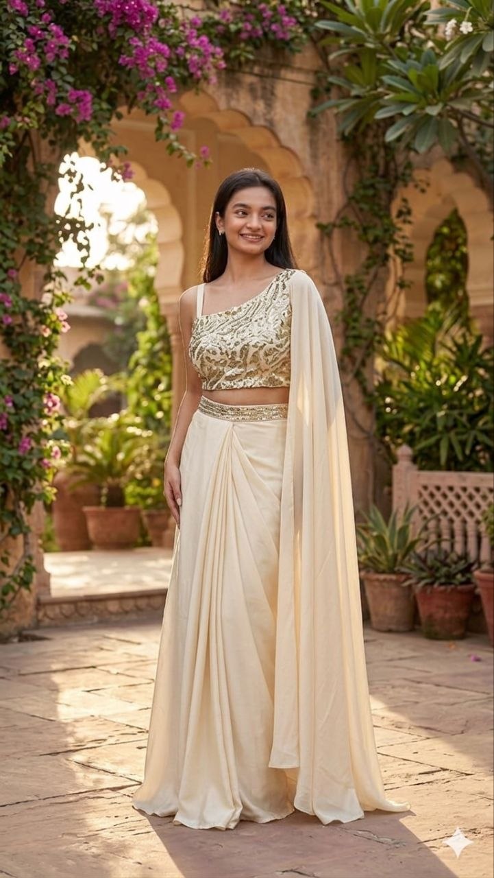 modern dhoti style dresses for ladies Ready to Wear Saree Women – Ivory Sequin Embroidered S – INDIAN ELEGANCE Color:Blue And White 1-SOCIAL Ivory Beach Wedding Dress sangeet nights