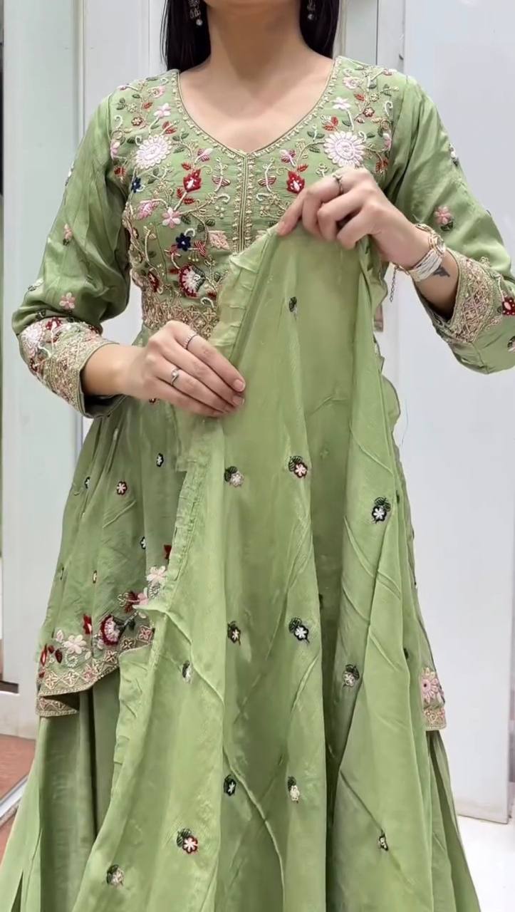 Designer Indo-Western Palazzo Suit Set for Women – Sequin Embroidered Rangoli Silk Outfit with Dupatta | Party Wear for Wedding, Sangeet & Farewell