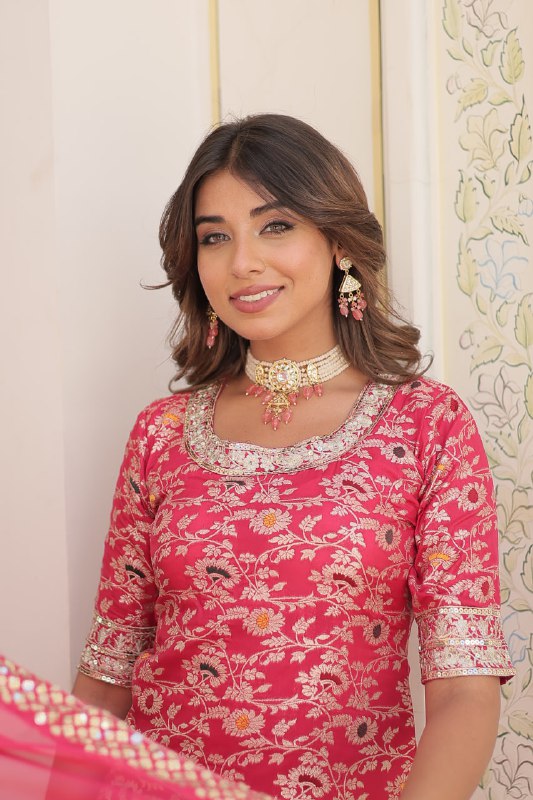 Magnificent Viscous Jacquard Designer Top Sharara Suit - INDIAN ELEGANCE