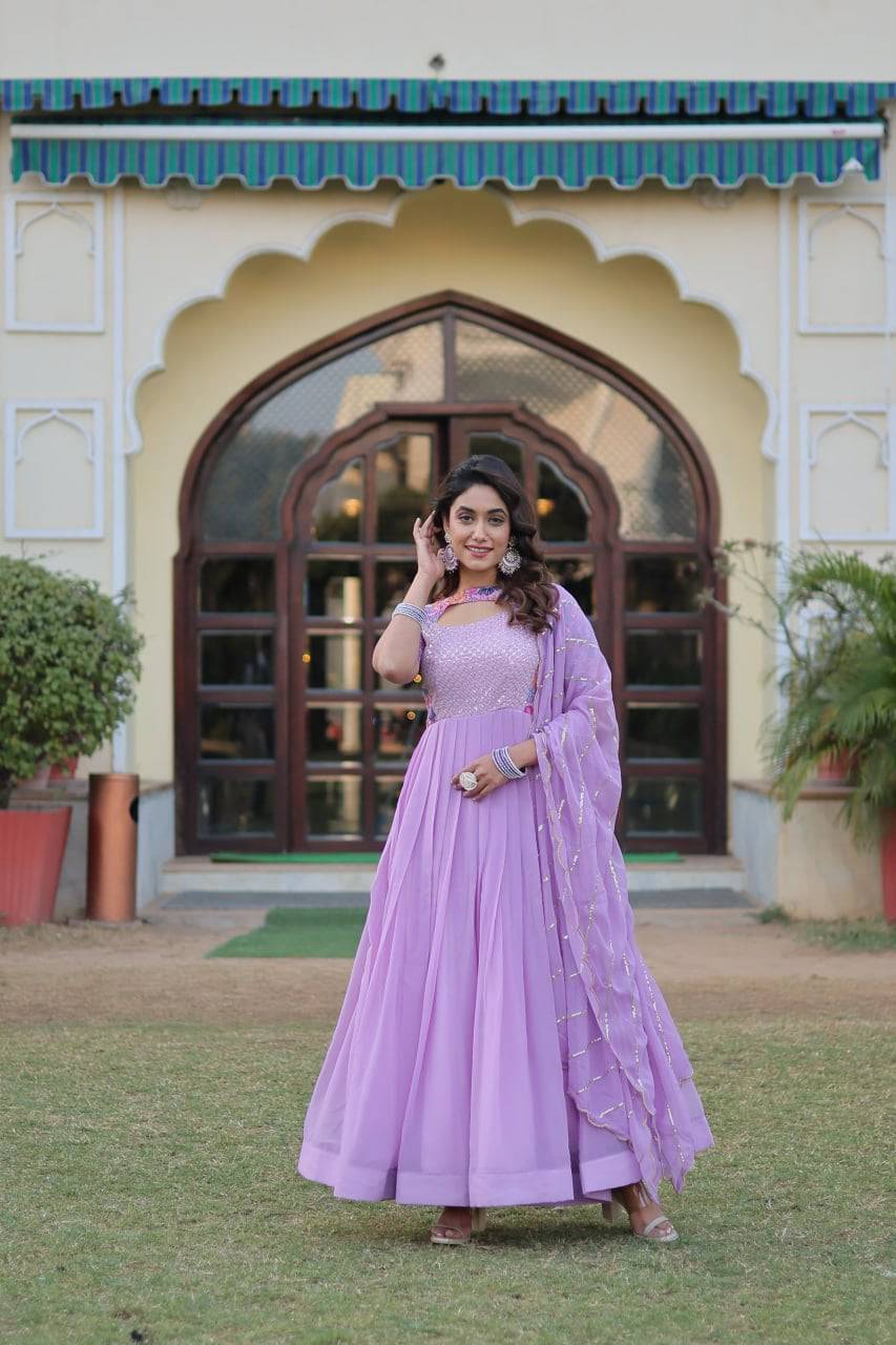 Whimsical Faux Georgette Rich Floral Printed Gown - INDIAN ELEGANCE