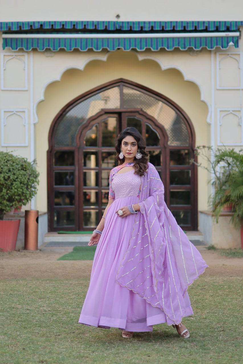 Whimsical Faux Georgette Rich Floral Printed Gown - INDIAN ELEGANCE