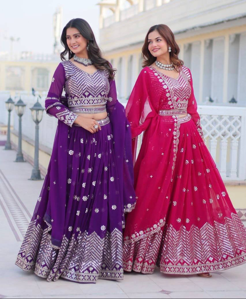 Stunning Faux Georgette Lehenga Choli Set With Embroidery Sequence Work