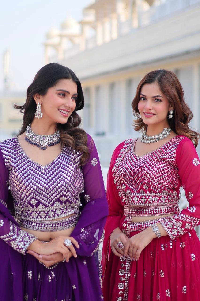 Stunning Faux Georgette Lehenga Choli Set With Embroidery Sequence Work