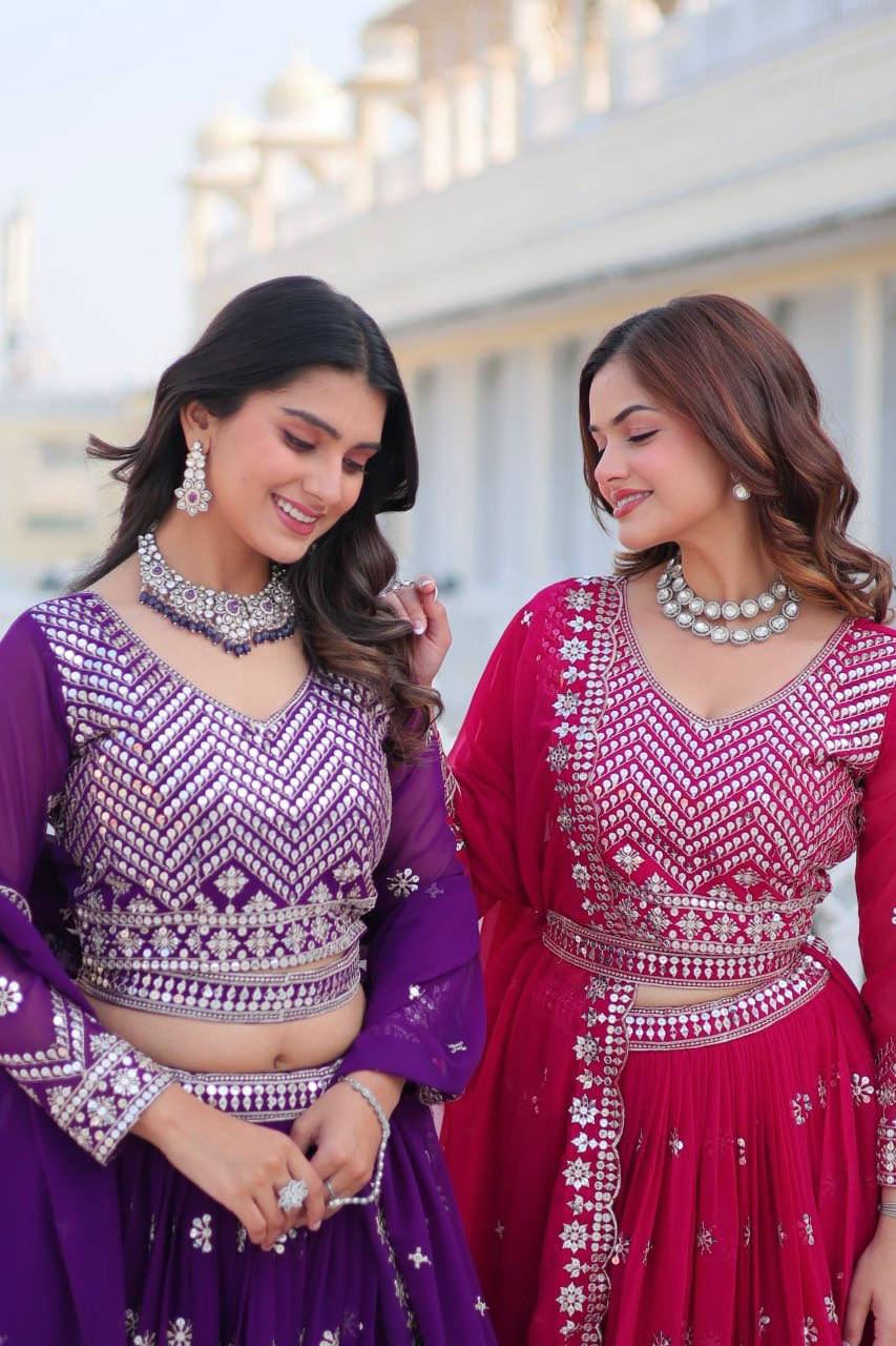 Stunning Faux Georgette Lehenga Choli Set With Embroidery Sequence Work