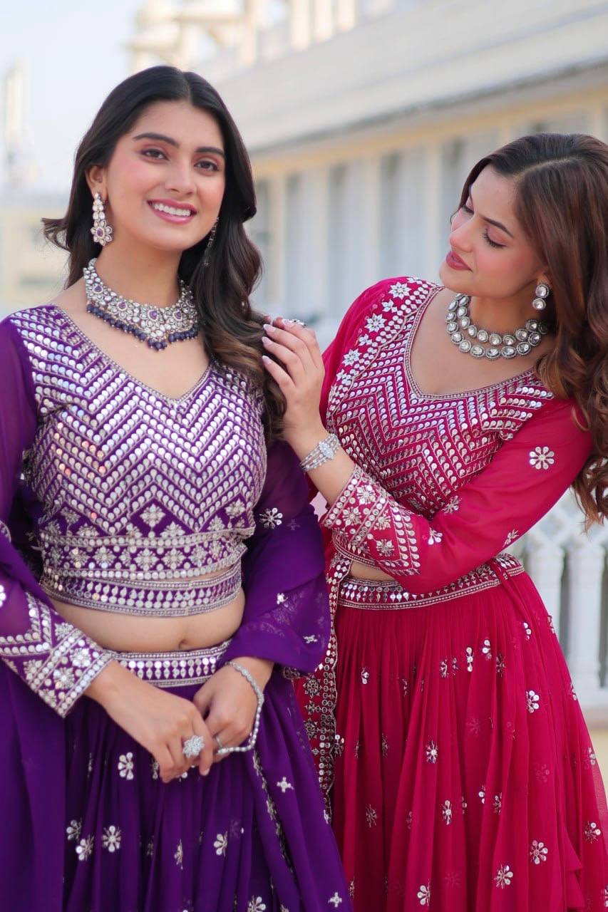 Stunning Faux Georgette Lehenga Choli Set With Embroidery Sequence Work