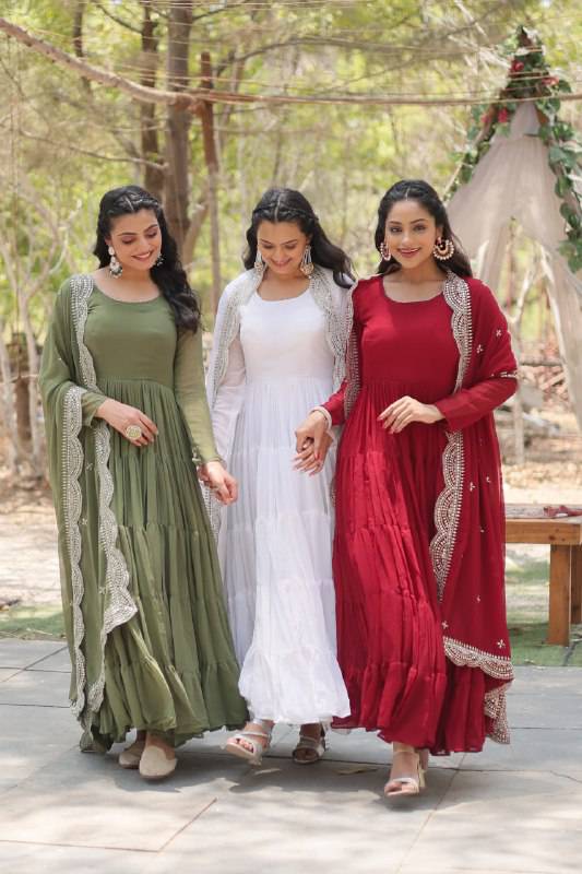Delightful Faux Georgette 15 Meter Flared Fully Stitched Ruffle Gown - INDIAN ELEGANCE