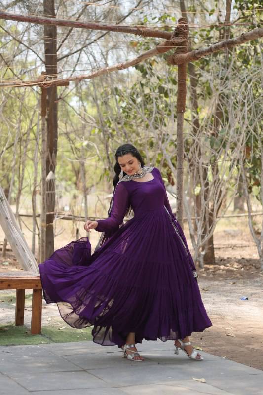 Delightful Faux Georgette 15 Meter Flared Fully Stitched Ruffle Gown - INDIAN ELEGANCE