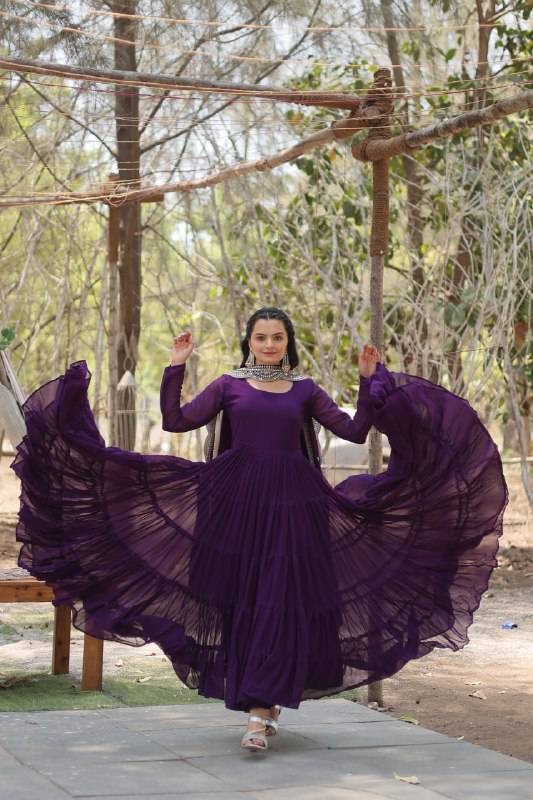 Delightful Faux Georgette 15 Meter Flared Fully Stitched Ruffle Gown - INDIAN ELEGANCE