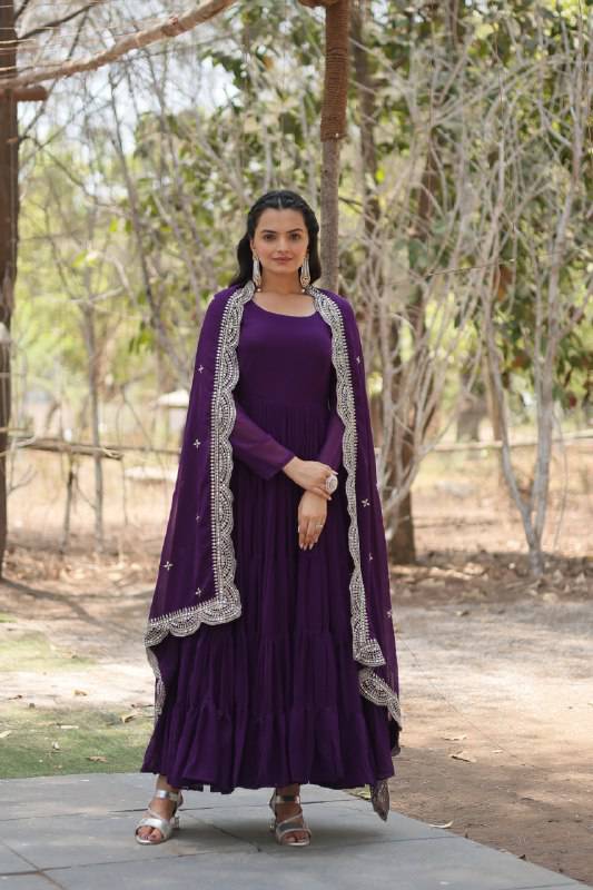Delightful Faux Georgette 15 Meter Flared Fully Stitched Ruffle Gown - INDIAN ELEGANCE