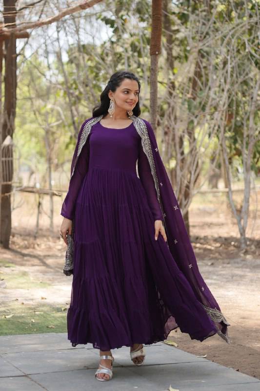 Delightful Faux Georgette 15 Meter Flared Fully Stitched Ruffle Gown - INDIAN ELEGANCE