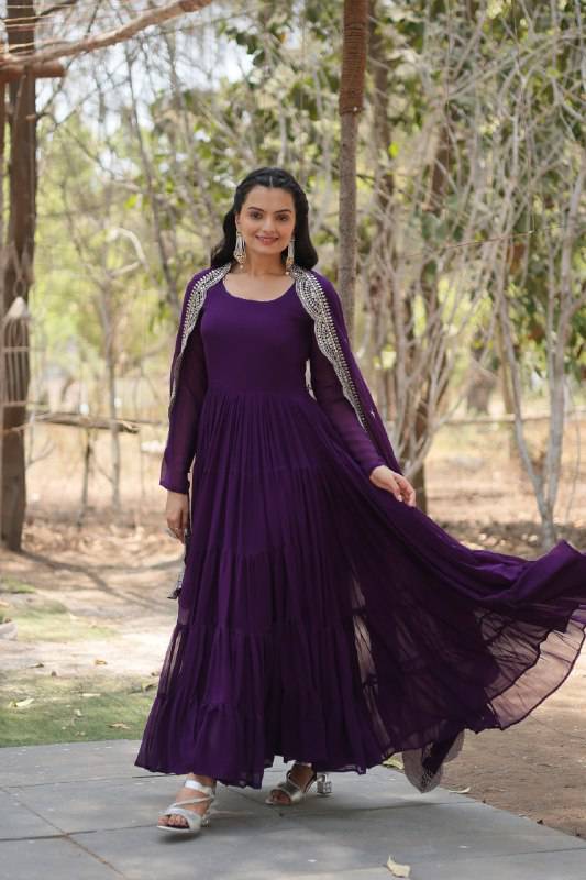 Delightful Faux Georgette 15 Meter Flared Fully Stitched Ruffle Gown - INDIAN ELEGANCE