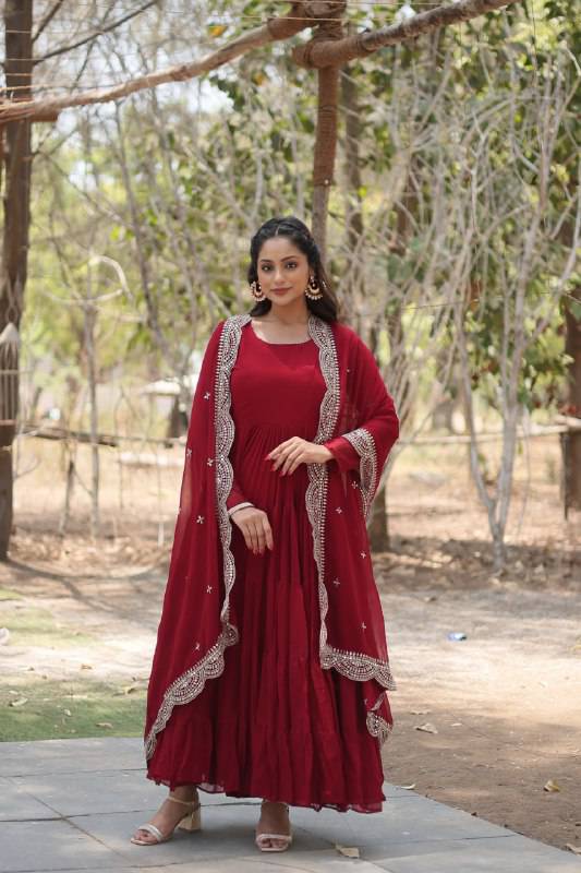 Delightful Faux Georgette 15 Meter Flared Fully Stitched Ruffle Gown - INDIAN ELEGANCE