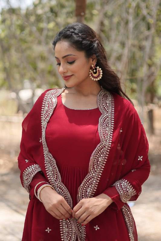Delightful Faux Georgette 15 Meter Flared Fully Stitched Ruffle Gown - INDIAN ELEGANCE