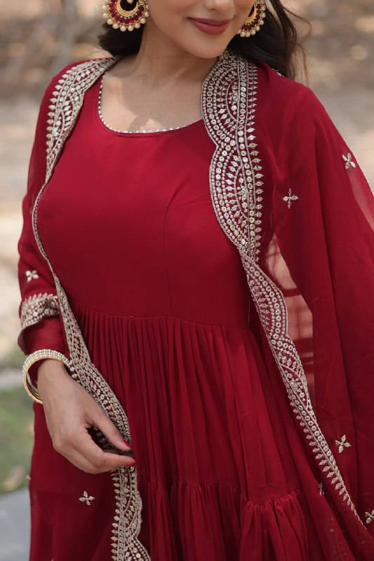 Delightful Faux Georgette 15 Meter Flared Fully Stitched Ruffle Gown - INDIAN ELEGANCE