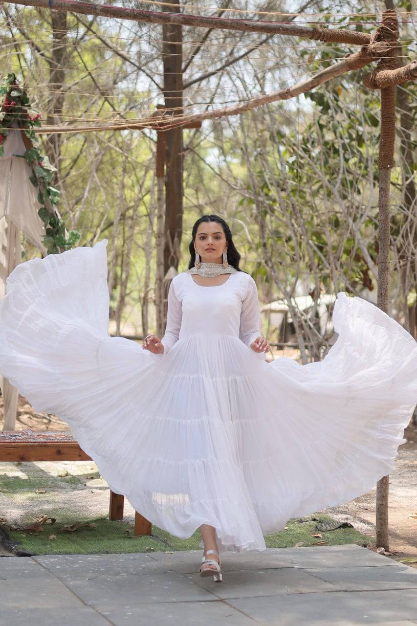 Delightful Faux Georgette 15 Meter Flared Fully Stitched Ruffle Gown - INDIAN ELEGANCE
