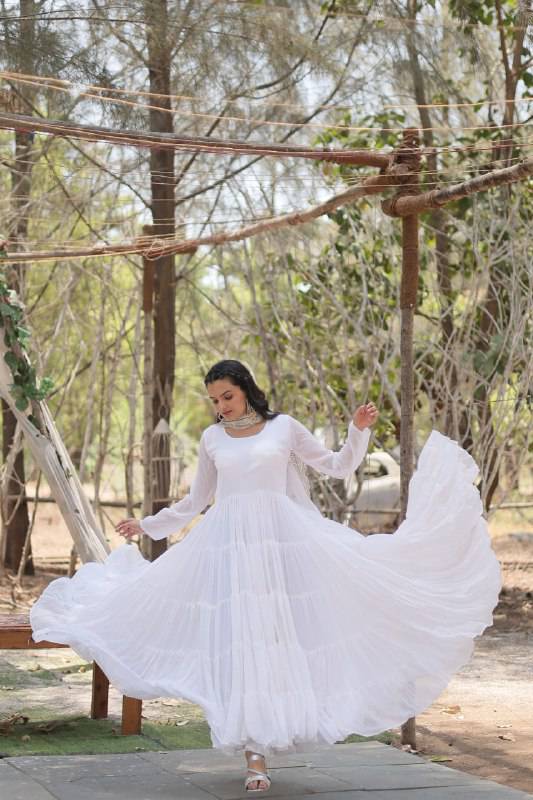 Delightful Faux Georgette 15 Meter Flared Fully Stitched Ruffle Gown - INDIAN ELEGANCE