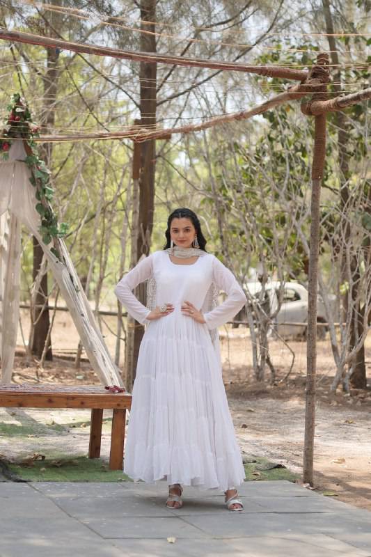 Delightful Faux Georgette 15 Meter Flared Fully Stitched Ruffle Gown - INDIAN ELEGANCE