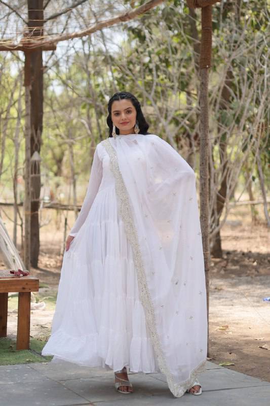Delightful Faux Georgette 15 Meter Flared Fully Stitched Ruffle Gown - INDIAN ELEGANCE