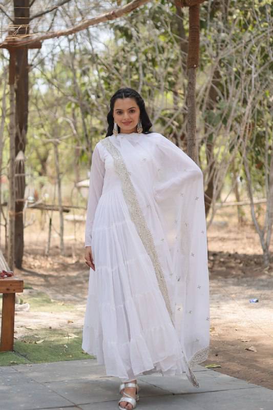 Delightful Faux Georgette 15 Meter Flared Fully Stitched Ruffle Gown - INDIAN ELEGANCE