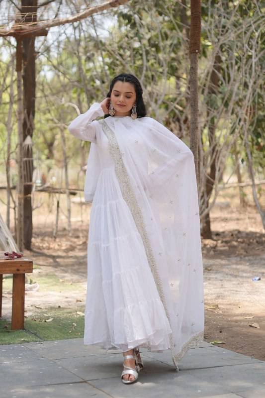 Delightful Faux Georgette 15 Meter Flared Fully Stitched Ruffle Gown - INDIAN ELEGANCE