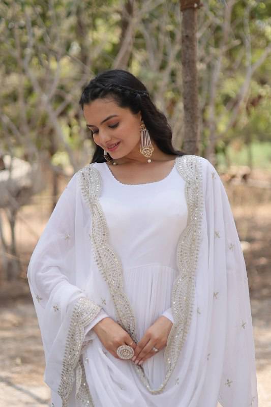 Delightful Faux Georgette 15 Meter Flared Fully Stitched Ruffle Gown - INDIAN ELEGANCE