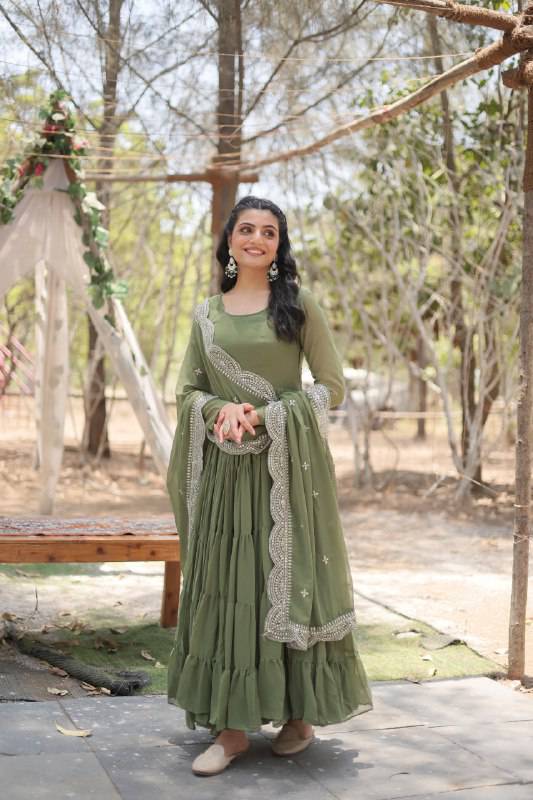 Delightful Faux Georgette 15 Meter Flared Fully Stitched Ruffle Gown - INDIAN ELEGANCE