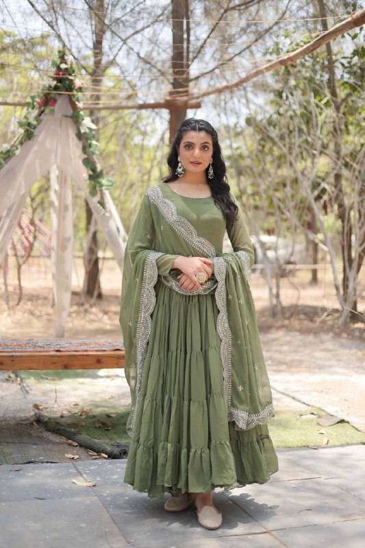 Delightful Faux Georgette 15 Meter Flared Fully Stitched Ruffle Gown - INDIAN ELEGANCE