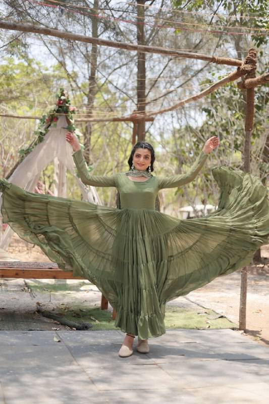 Delightful Faux Georgette 15 Meter Flared Fully Stitched Ruffle Gown - INDIAN ELEGANCE