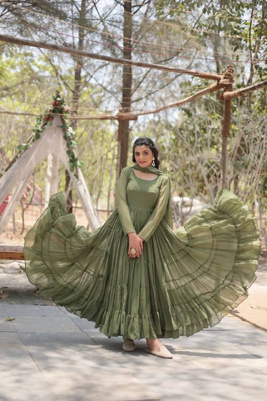 Delightful Faux Georgette 15 Meter Flared Fully Stitched Ruffle Gown - INDIAN ELEGANCE