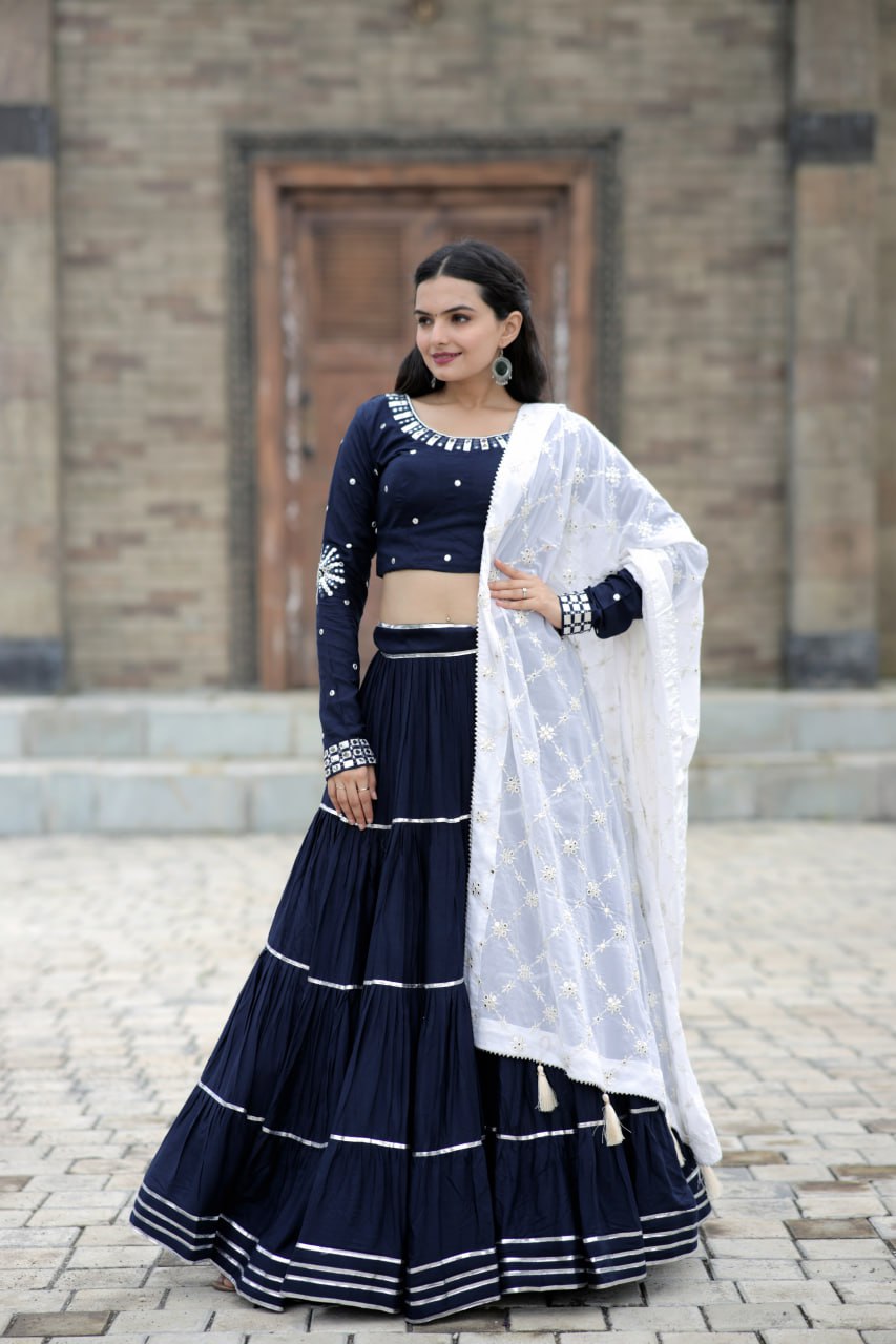 Fascinating Blue Foil Mirror Gota Patti Worked Navratri Lehenga Choli - INDIAN ELEGANCE
