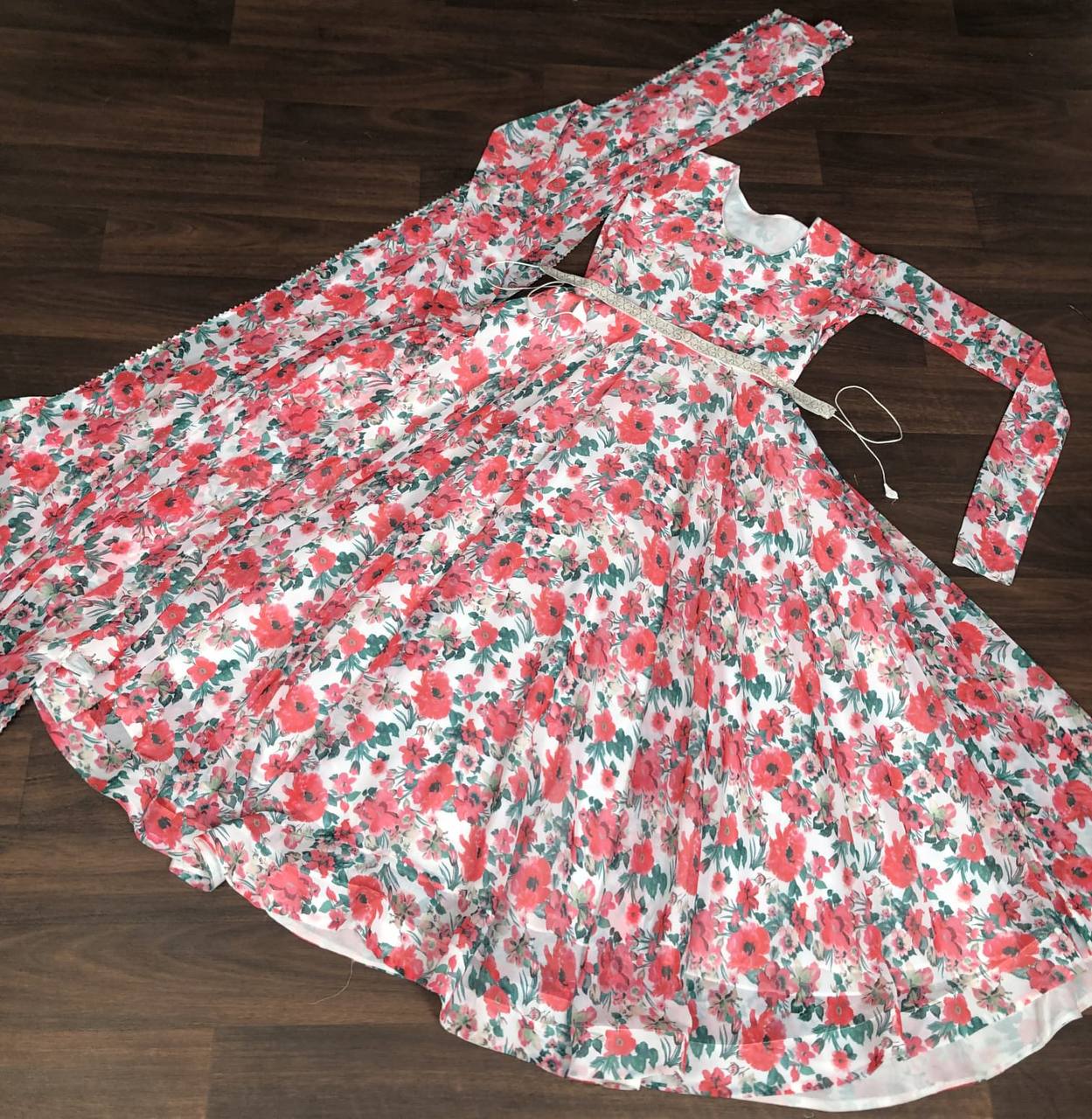 Pink Floral Digital Printed Faux Georgette Gown With Dupatta - INDIAN ELEGANCE