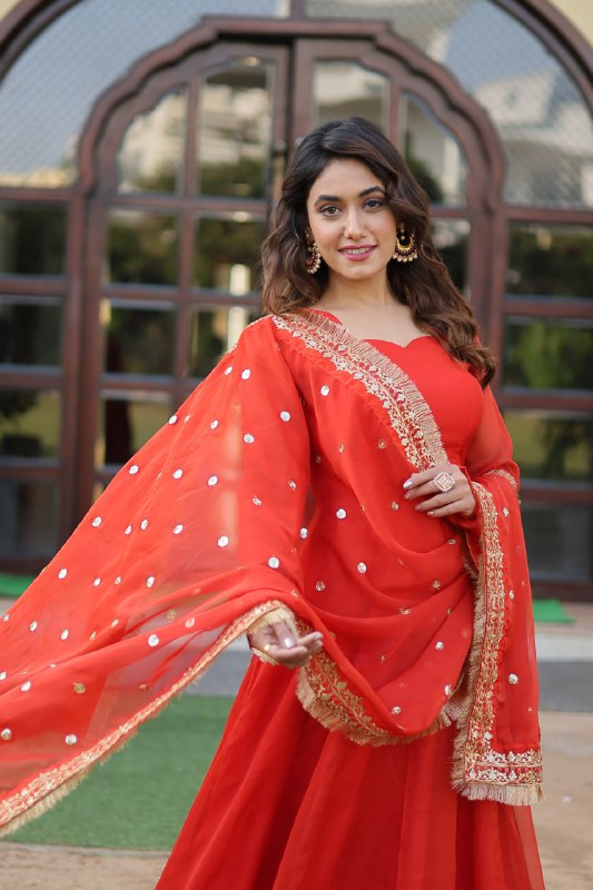 Alluring Russian Silk Fully Stitched Designer Gown With Dupatta - INDIAN ELEGANCE