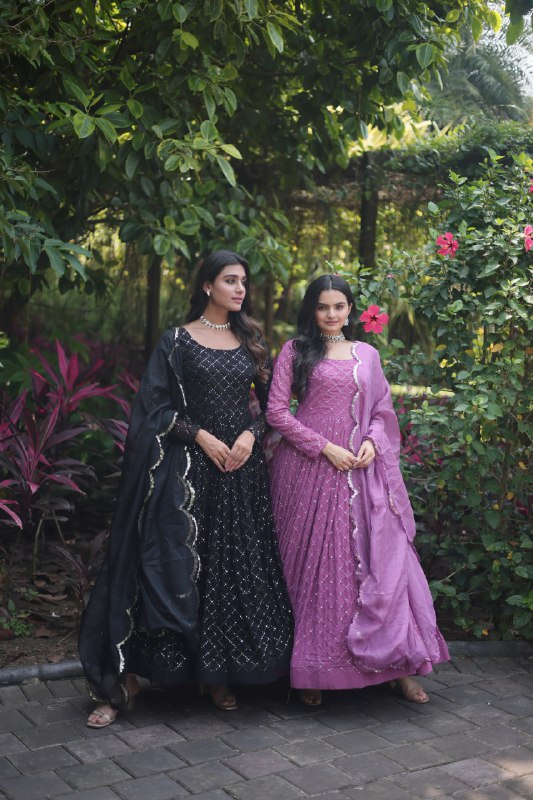 Enamoring Faux Georgette Chex Sequins Thread Worked Designer Gown - INDIAN ELEGANCE