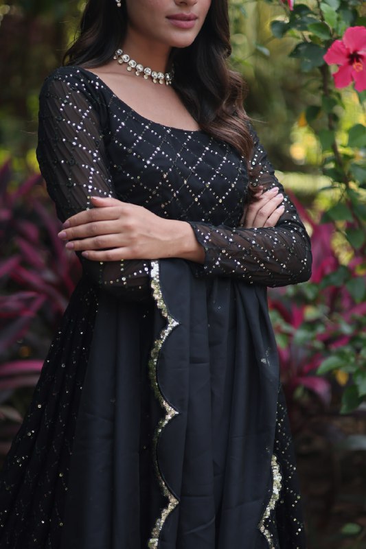 Enamoring Faux Georgette Chex Sequins Thread Worked Designer Gown - INDIAN ELEGANCE