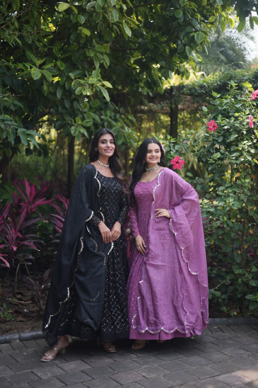 Enamoring Faux Georgette Chex Sequins Thread Worked Designer Gown - INDIAN ELEGANCE
