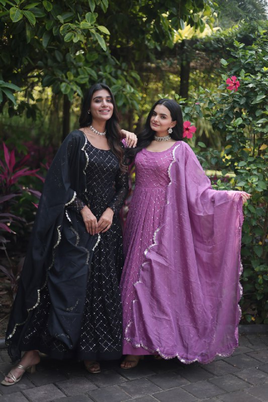 Enamoring Faux Georgette Chex Sequins Thread Worked Designer Gown - INDIAN ELEGANCE