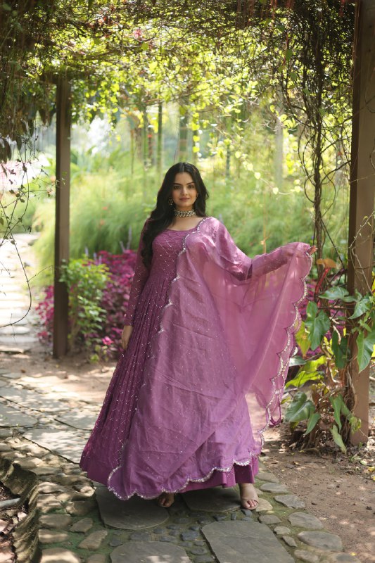 Enamoring Faux Georgette Chex Sequins Thread Worked Designer Gown - INDIAN ELEGANCE