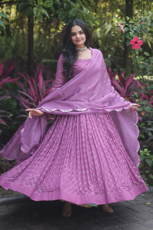 Enamoring Faux Georgette Chex Sequins Thread Worked Designer Gown - INDIAN ELEGANCE