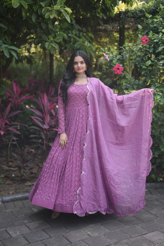 Enamoring Faux Georgette Chex Sequins Thread Worked Designer Gown - INDIAN ELEGANCE