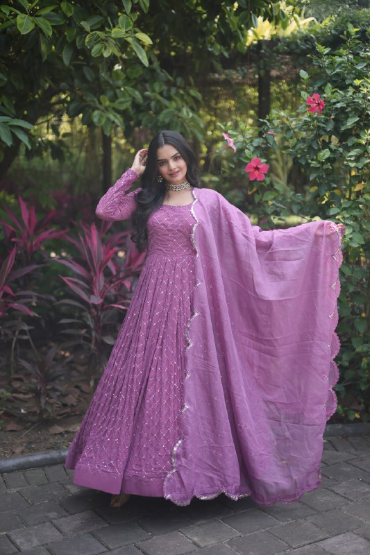 Enamoring Faux Georgette Chex Sequins Thread Worked Designer Gown - INDIAN ELEGANCE