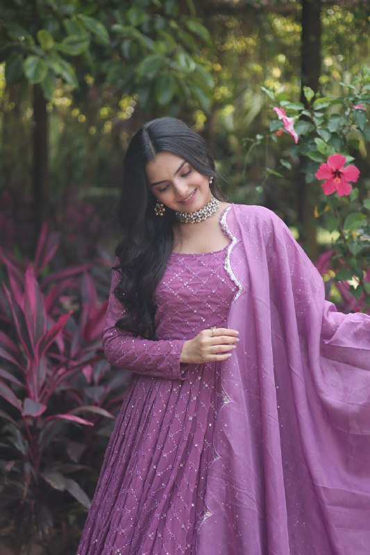 Enamoring Faux Georgette Chex Sequins Thread Worked Designer Gown - INDIAN ELEGANCE