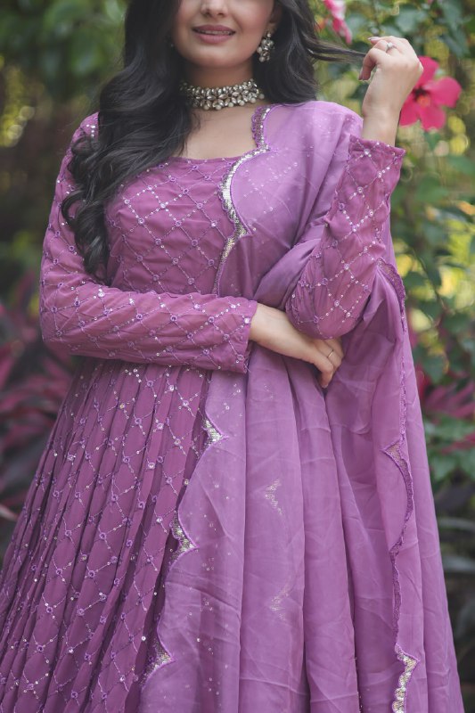 Enamoring Faux Georgette Chex Sequins Thread Worked Designer Gown - INDIAN ELEGANCE