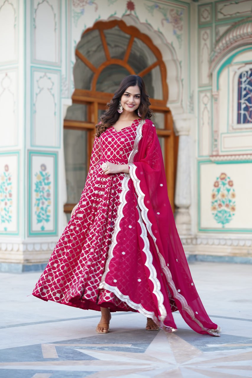 Radiant Faux Georgette Sequins Worked Festive Wear Gown - INDIAN ELEGANCE