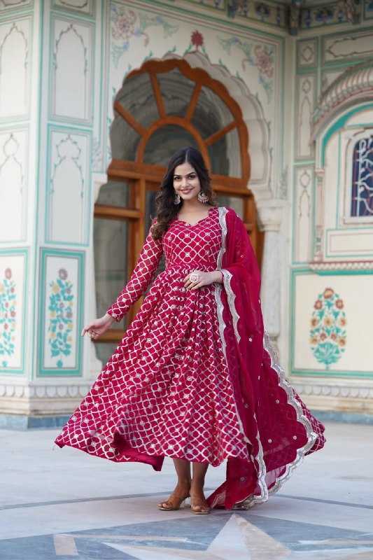 Radiant Faux Georgette Sequins Worked Festive Wear Gown - INDIAN ELEGANCE