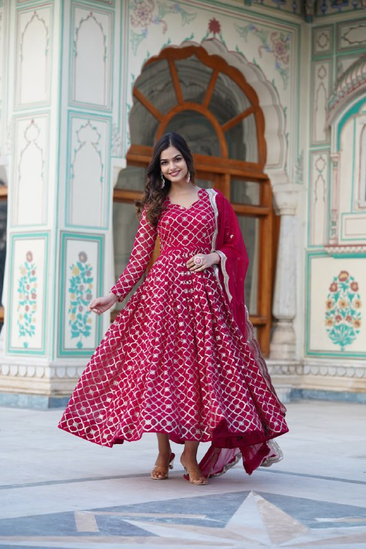 Radiant Faux Georgette Sequins Worked Festive Wear Gown - INDIAN ELEGANCE