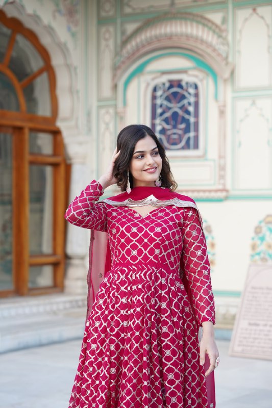 Radiant Faux Georgette Sequins Worked Festive Wear Gown - INDIAN ELEGANCE