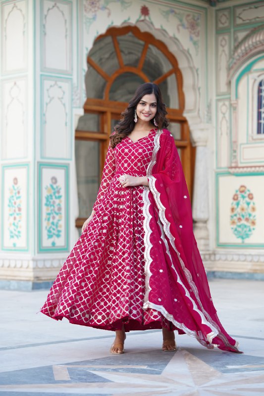 Radiant Faux Georgette Sequins Worked Festive Wear Gown - INDIAN ELEGANCE